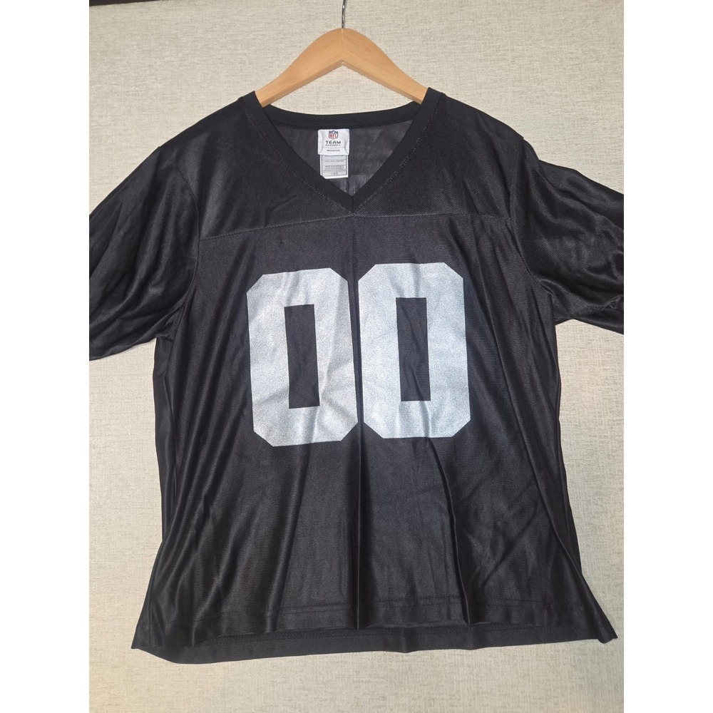 NFL Team Apparel Oakland Raiders Womens Jersey Black Silver Size Large V-Neck